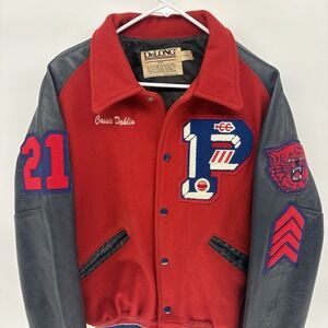 Vintage DeLong Red Wool Wild Kittens Letterman Bomber Jacket USA Made Men Medium
